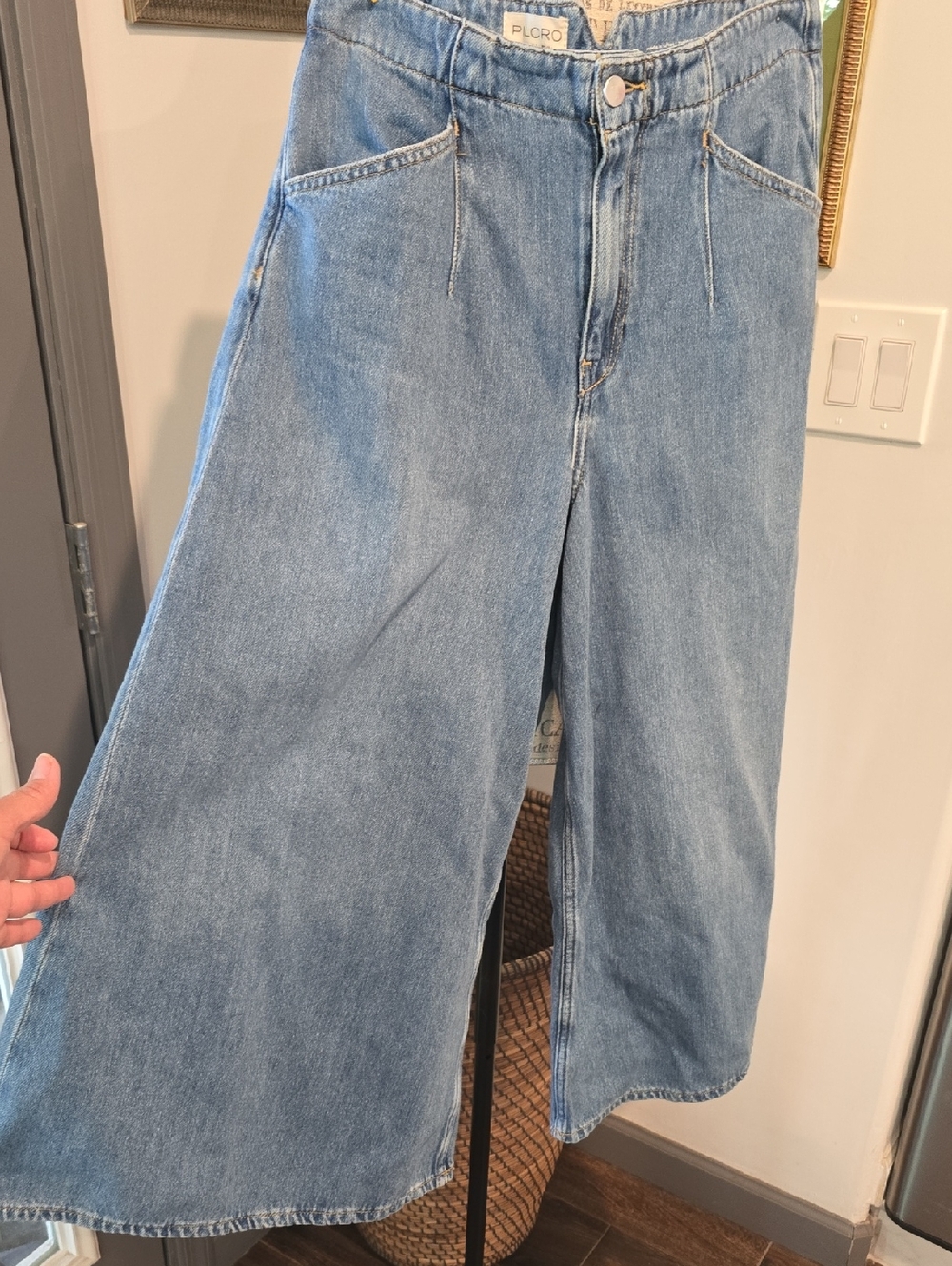 Pilcro Wide-Leg Flare Jeans in Light Blue Denim